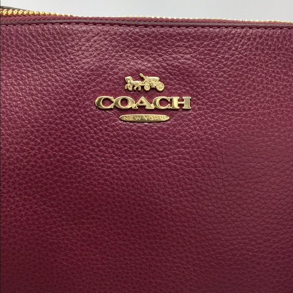 Coach Dark Berry Leather Shoulder Tote Bag - Picture 11 of 16